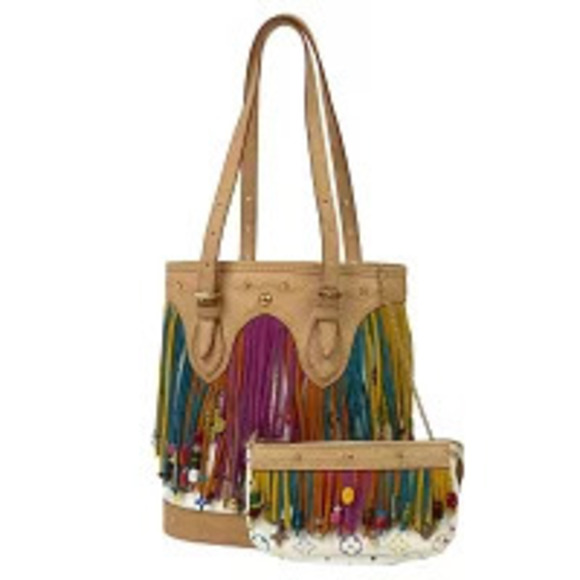 Louis Vuitton Handbags - Louis Vuitton Bucket Flange Shoulder Bag Fringe Tote Monogram Multicolor Blanc
